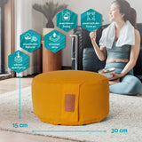 #DoYourYoga Yoga-Kissen Vishnu rund in Currygelb, gefüllt mit waschbarem Bio-Dinkelspelz, atmungsaktiv und formanpassend.