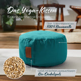 #DoYourYoga Yoga-Kissen Vishnu rund dunkelgrün, gefüllt mit Bio-Dinkelspelz, Bezug 100% Baumwolle, waschbar und vielseitig einsetzbar.