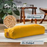 #DoYourYoga Yoga-Bolster Paravati in Indischgelb, gefüllt mit Bio-Dinkelspelz, Bezug aus 100% Baumwolle, Maße 67 x 22 x 13 cm.