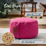 #DoYourYoga Yoga-Kissen Vishnu in Pink, rund 30x30x15 cm, gefüllt mit Bio-Dinkelspelz, 100% Baumwolle, abnehmbarer Bezug.