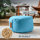 #DoYourYoga Yoga-Kissen Vishnu in Hellblau, rund 30x30x15 cm, gefüllt mit Bio-Dinkelspelz, Bezug 100% Baumwolle, waschbar.