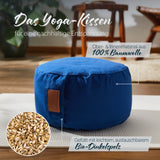 #DoYourYoga Yoga-Kissen Vishnu rund navyblau, gefüllt mit leichtem Bio-Dinkelspelz, Bezug aus 100% Baumwolle, abnehmbar und waschbar.