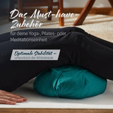 #DoYourYoga Yoga-Kissen Ganesh halbmondförmig in Dunkelgrün, gefüllt mit Bio-Dinkelspelz, für Meditation, Yoga und Pilates.