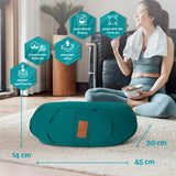 #DoYourYoga Yoga-Kissen Ganesh in Dunkelgrün, halbmondförmig, 45x30x14 cm, Bio-Dinkelspelz, waschbarer Bezug, atmungsaktiv.