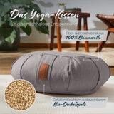#DoYourYoga Yoga-Kissen Ganesh in Grau, gefüllt mit Bio-Dinkelspelz, 45x30x14 cm, 100% Baumwolle, ideal für Meditation und Entspannung.