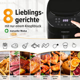 GOURMETmaxx Heißluft-Fritteuse Digital 4,5l schwarz mit Touchdisplay und 8 Kochprogrammen für fettarme Zubereitung.