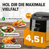 GOURMETmaxx Heißluft-Fritteuse Digital 4,5l schwarz mit 8 Programmen für fettarmes Frittieren, Grillen und mehr, ideal für 2-3 Personen.
