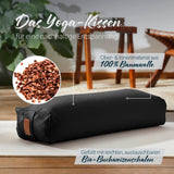 #DoYourYoga Yoga-Bolster Paravati, schwarz, 67x22x13 cm, mit Bio-Buchweizenschalen gefüllt, 100% Baumwolle, waschbarer Bezug.