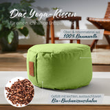 #DoYourYoga Yoga-Kissen Vishnu hellgrün, rund 30x30x15 cm, mit Bio-Buchweizenschalen, 100% Baumwolle, waschbar und anpassbar.