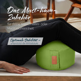 #DoYourYoga Yoga-Kissen Vishnu rund 30x30x15 cm hellgrün, gefüllt mit Bio-Buchweizenschalen für optimale Stabilität und Wirbelsäulenunterstützung.