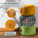 #DoYourYoga Yoga-Kissen Vishnu rund 30x30x15 cm, gefüllt mit Bio-Buchweizenschalen, currygelb, waschbarer Baumwollbezug, Trageschlaufe