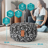 #DoYourYoga Yoga-Kissen Vishnu, rund 30x30x15 cm, mit Bio-Buchweizenschalen, weiß-schwarz, waschbarer Bezug, anpassbar, atmungsaktiv.