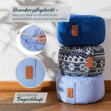 #DoYourYoga Yoga-Kissen Vishnu rund 30x30x15 cm, gefüllt mit Bio-Buchweizenschalen, waschbarer Bezug mit Kordelverschluss und Trageschlaufe.