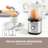 GOURMETmaxx Eierkocher für 1 Ei aus Edelstahl/schwarz mit Messbecher und Ei-Pick für perfektes Frühstücksei.