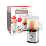 GOURMETmaxx Eierkocher für 1 Ei Edelstahl/schwarz, kompakt, energiesparend, mit Messbecher und integriertem Ei-Pick für perfekte Eier.