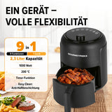 GOURMETmaxx Heißluftfritteuse, 2,3 l, 9 Funktionen, 1000 W, 200°C, Timer, fettarm frittieren mit Anti-Haftbeschichtung.