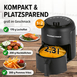 GOURMETmaxx Heißluftfritteuse 2,3 l mit 9 Funktionen, 1000 W, kompakt, ideal für 1-2 Personen, fettarmes Frittieren von Pommes und mehr.