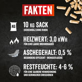 Grillpellets Eichenholz 10 kg Sack, hoher Heizwert 3 kWh, niedriger Aschegehalt 0,5 %, Restfeuchte 4-6 % für effizientes Grillen.
