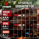 LANDMANN Grillpellets Kirschholz 10 kg für aromatischen Geschmack und rauchige Note, ideal für Schweinefleisch und vielseitige Grillarten.
