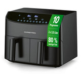 GOURMETmaxx Doppelkammer-Heißluftfritteuse 2x3,5L mit 10 Programmen, 2400 W, fettarm, Timer, Touchdisplay, 2 Garzonen.