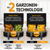 GOURMETmaxx Doppelkammer-Heißluftfritteuse 2x3,5L mit 2 Garzonen, Timer, 10 Programme, 2400W für fettarmes Frittieren.