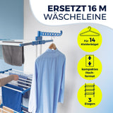 EASYmaxx Wäsche-Tower 1600 mit Rollen, 3 Etagen & 2 Seitenflügeln für 14 Bügel, kompakt und platzsparend.
