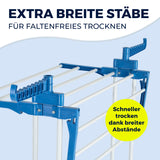 EASYmaxx Wäsche-Tower 1600 mit Rollen, 3 Etagen & 2 Seitenflügeln für 14 Bügel, extra breite Stäbe für faltenfreies Trocknen.
