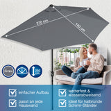 EASYmaxx Sonnenschirm mit UV-Schutz halbrund 270x140 cm grau, wetterfest, wasserabweisend, passgenau für kleine Balkone und Terrassen.