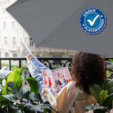 EASYmaxx Sonnenschirm mit UV-Schutz halbrund 270x140 cm grau, platzsparend für Balkone mit Handkurbel, wandmontierbar.