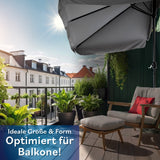 EASYmaxx Sonnenschirm mit UV-Schutz rechteckig 230 x 140 cm grau auf Balkon mit Handkurbel und passgenauer Wandplatzierung.
