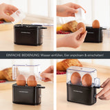 GOURMETmaxx Eierkocher Kompakt 2.0 schwarz matt für 2 Eier, mit Messbecher und Ei-Pick für perfekt gekochte Eier.