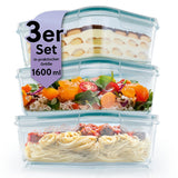 GOURMETmaxx Glas-Frischhaltedosen Klick-it 1600 ml im 3er-Set, luftdicht, mikrowellen- und spülmaschinengeeignet, praktisch für Lebensmittel.