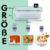 GOURMETmaxx Glas-Frischhaltedosen Klick-it 1600 ml, luftdicht, hitzebeständig, spülmaschinengeeignet, ideal für frische Speisen und Transport.
