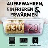 GOURMETmaxx Glas-Frischhaltedosen Klick-it 725 ml, temperaturbeständig von -20 bis +330°C, mikrowellen- und gefrierschrankgeeignet.