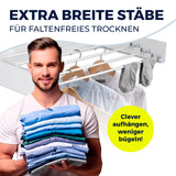 EASYmaxx Wandwäschetrockner 400 - klappbar mit 4 m Trockenlänge, extra breite Stäbe für faltenfreies Trocknen, platzsparend und fix montiert.