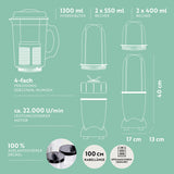 GOURMETmaxx Mixer Mr. Magic 18-tlg. Schwarz mit 1300 ml Mixbehälter, 4 Edelstahl-Klingen und 22.000 U/min Motorleistung.