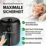 GOURMETmaxx Heißluftfritteuse mit 2,3 l & 1000 Watt, inkl. Timer und 8 Funktionen für sicheres, fettarmes Kochen in der Küche.