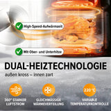 GOURMETmaxx Digitale Heißluftfritteuse mit Touchdisplay & Timerfunktion – Dual-Heiztechnologie für knusprige, gleichmäßig gegarte Speisen bei 220°C.