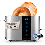 GOURMETmaxx Toaster, 2 Scheiben mit 6 Bräunungsgraden, Touchscreen und Brötchenaufsatz in modernem Edelstahl-Design.