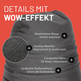 LUMALAND Flexi Comfort Sitzsack Dunkelgrau mit abnehmbarem Bezug, flexiblem Material, extra starken Nähten und verdecktem Reißverschluss.