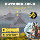 Where Tomorrow Pop Up Zelt - 3-Personen-Zelt mit Doppeltür, ultraschneller Quick Up Aufbau in 10 Sekunden, grau, wetterfest und mit Moskitonetz.
