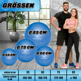 #DoYourFitness Gymnastikball inkl. Ballpumpe in Blau, Größenübersicht 55-85 cm für Fitness und Gymnastik.