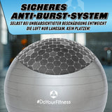#DoYourFitness Gymnastikball inkl. Ballpumpe Silber 85 cm mit sicherem Anti-Burst-System, belastbar bis 150 Kg, für Fitness und Büro geeignet.