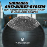 #DoYourFitness Gymnastikball inkl. Ballpumpe schwarz 65 cm mit sicherem Anti-Burst-System für Fitness und Therapie.