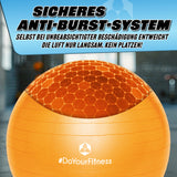 #DoYourFitness Gymnastikball inkl. Ballpumpe in Orange mit sicherem Anti-Burst-System und 75 cm Durchmesser für vielseitiges Training.