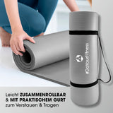 #DoYourFitness Fitnessmatte 183x61x1 cm grau, rutschfest, robust, leicht zusammenrollbar mit praktischem Tragegurt für Yoga und Gymnastik.