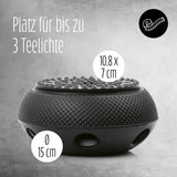 LUMALAND Stövchen aus Gusseisen schwarz, Teewärmer für Teekannen, Platz für bis zu 3 Teelichte, feuerfest, asiatische Tradition.