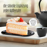 LUMALAND Dessertteller Set aus Gusseisen 2-teilig Ø15 cm mit Kuchenstück als stilvolle Kaffeetafel-Ergänzung.