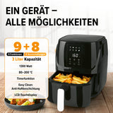 MAXXMEE Heißluft-Fritteuse Digital schwarz, 3 Liter Fassungsvermögen, Touch-Display, 8 Programme, 1300 Watt, Anti-Haftbeschichtung.