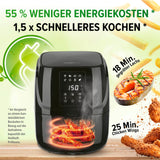 MAXXMEE Heißluft-Fritteuse Digital schwarz mit 3 Liter Fassungsvermögen, Touch-Display und 8 Programmen für vielseitiges Garen.